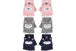 Geyoga 3 Paia Guanti Senza Dita Invernali Guanti Capovolgi Convertibili Caldi Morbidi per Bambini