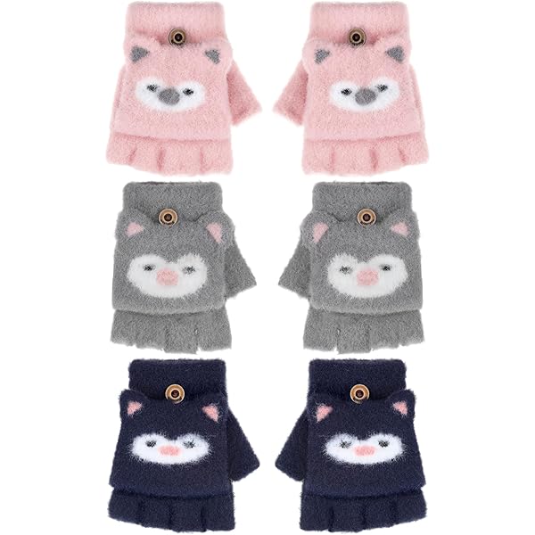 Gants Tricotés Lot 3 Paires Gants Enfants Convertibles - Mitaines Rabat Hiver | Taille Unique 5-12 Ans Gants Tricot Enfants