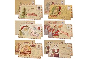 Fantasyon 12 Tarjetas Navideñas con Sobres, Vintage Tarjetas de Felicitación Navideñas, Tarjeta Regalo Postales Navidad para Saludos Familia Amigos