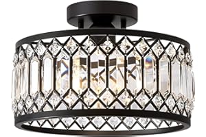 ‎VIKAEY Kristall Kronleuchter,Deckenleuchte Schwarz Mit Kristall Schirm,Sockel E27 Deckenlampe,Moderne Lampe Für Wohnzimmer Schlafzimmer Küche Flur Esszimmer 1-Light