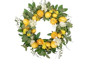 CIR OASES 18 Inch Lemon Wreath, Spring Door Wreath with Artificial Lemon and flower for Kitchen Indoor Outdoor Window Front Door Decoration