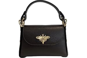 Modarno mini borsa in Vera pelle dollaro con chiusura a moschettone a forma di ape, borchie laterali, catena metallica rimovibile, manico in pelle