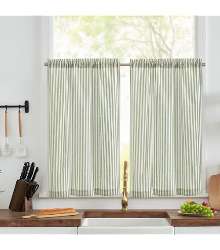 MESHELLY Tende Da Cucina Marroni Ruggine, 60x90 Cm (2 Pannelli), Con Tasca Per Asta, Stile Vintage, Colore Bronzo Invecchiato, Per Finestre E Porte