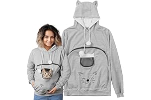 HOMELEVEL Bluza z kapturem dla zwierząt domowych, ciepły sweter damski, sweter z kieszenią dla kota lub małego psa, bluza z kapturem, damska z kocimi uszami