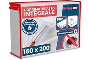 WRAPPYBAG Coprimaterasso Impermeabile - Protezione Integrale Anti-Acaro e Insetti - Coprimaterasso senza Trattamenti Chimici - Superficie in Cotone Morbida e Confortevole - 14 Taglie Disponibili