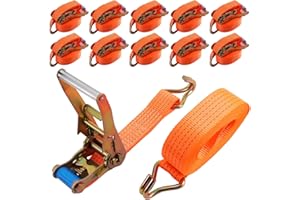 maXpeedingrods 10 x Lashing Straps Ratchet Strap Tie Down 5000kg x 6m x 50mm Heavy Duty Trailer Tension Belts with Iron Handle and Double J Hook 5000kg 5Ton