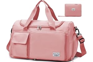 Tokeya Sacs de Sport Femme, Pliable Sac de Voyage avec Compartiment Chaussure y Poche Humide, Grande Capacité Sac de Fitness, Imperméable Sac à Gym Sport Léger Sacs de Week-End Bag, Rose
