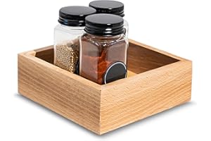 Creative Deco Scatola in Legno Portaoggetti | 15 x 15 x 5 Cm | Cassetta per Organizzazione | Legno di Faggio | Vassoio per Piccoli Oggetti, Costosi, Spezie, Oggetti di Valore