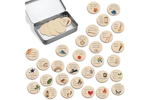 BIROYAL 30 Holz Glücksbringer mit Sprüche, Kleine Glücksbringer mit Metallbox, Ø 4cm 0.3cm Dicke, Tischdeko Geburtstag, Als Streudeko & Gastgeschenke, Ideal für Prüfung, Geburtstag, Hochzeit, Taufe