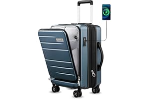 LUGGEX Handgepäck Koffer Hartschale aus PC mit Laptopfach - Erweiterbar Reisekoffer Trolley mit USB-Anschluss, 4 Doppel-Spinner Rollen, TSA, 55 cm, Blau