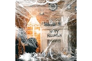 CANCJ Halloween Spinnennetz Deko– 200g Spinnweben Halloween Deko Set mit 40 Künstliche Spinnen, Dehnbare Halloween Spinnennetz Outdoor für Horror Halloween Party, Garten, Fenster, Tür & Hausdeko