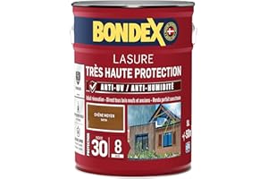 BONDEX - Lasure 2 en 1 Très Haute Protection 8 Ans - Extérieur - Anti-UV/Humidité - Application facile - Séchage rapide - Idéal pour rénover et protéger - Satin - 5L - Chêne Moyen