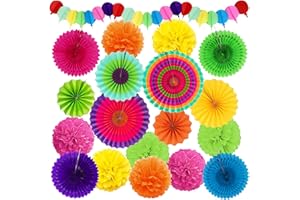 Recosis Mehrfarbig Party Dekoration, Papier Pompoms Aufhängen Fächer Girlande für Fiesta Party Dekoration Mexikanische Deko Party Hochzeit Geburtstag Festival Weihnachten