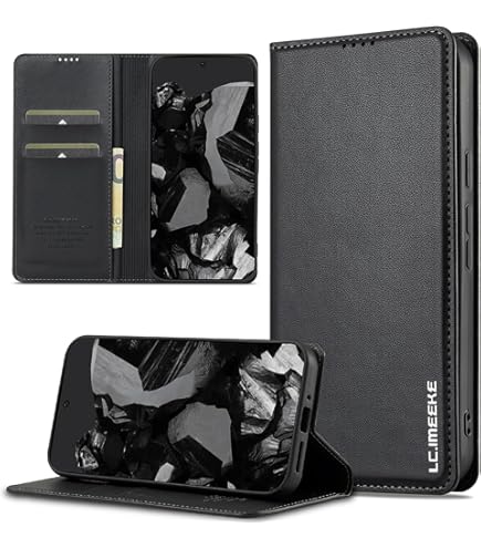 Case MagSafe Coque Pour Google Pixel 9 Pro XL - Étui à Rabat Clapet Protection Case Flip Folio Clear View Cover Mince 360 Full Body Antichoc Housse (Doré Clear Case