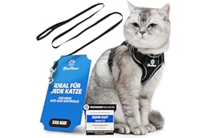 Blue Pawz Katzengeschirr mit Leine - 170cm | Katzengeschirr ausbruchsicher & hochwertig | Katzenleine mit Geschirr für Katzen | Katzen Geschirr für unvergessliche Momente (XXS), Schwarz