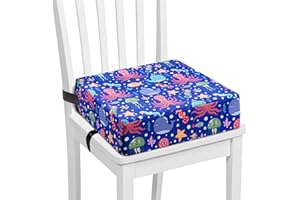 CHEPULA Toddler Booster Seat for Dining Chair, PU Washable Baby Booster Seat Non-Slip Bottom for Dining Table, Portable Travel Booster Cushion (Blue)