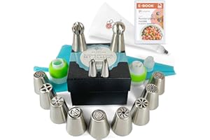 Wenburg Zestaw worków cukierniczych – 38-częściowy, różne worki do wyciskania z końcówkami do dekoracji tortów, łącznie z e-bookiem (Classic)