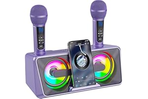 DLARA Casse Karaoke Portatile, adulti e bambini con 2 microfoni wireless UHF, altoparlanti Bluetooth portatili con sistema PA con luci da discoteca, Ideale per Karaoke Domes (Viola)
