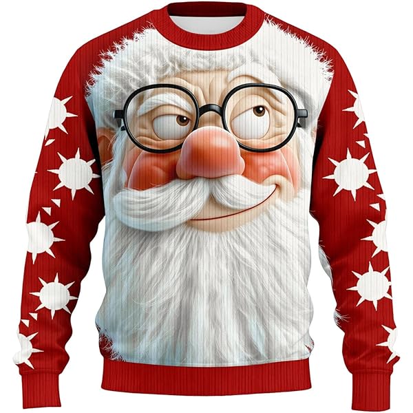 Générique Kersttrui Sweatshirt Heren 3D Print Trui Lange Mouw Kerstmis Sweatshirt Lelijk Boom Kerstman Kersttrui Tops Herfst Winter Kerstcadeau, Rood, L/Tall