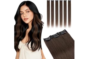Elailite Extension Capelli Veri Clip Marrone Remy Human Hair Naturali Set da 6 Ciocche Singole con Silk Lace 25cm 31gr per Volume/Mèches (#2 Marrone Scuro)