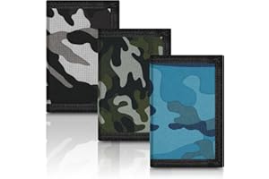 Sundee RFID Blocking Kids Wallet 3-Pack - Mini Trifold Coin Purse, Front Pocket With Zipper, Canvas Outdoor Sports Wallet With Magic Sticker - Camouflage