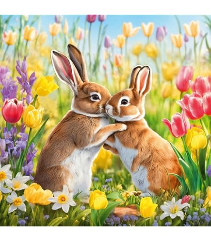 20 servetten pluizige haas aan narcissen | bloemen | eieren | Pasen 33x33cm