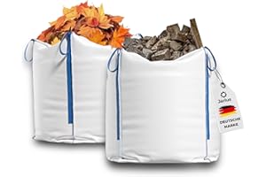 Jarlus Big Bag – 2x Premium Säcke für Bauschutt, Gartenabfälle, Holz, Sand, Erde, Grünschnitt, Weihnachtsgirlande – 90x90x90cm 1.000kg mit 4 Hebeschlaufen für Transport – Gewebesack stabil