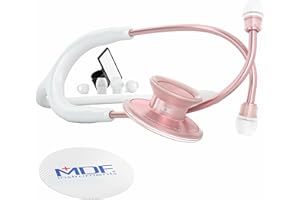 MDF INSTRUMENTS MDF® Acoustica® Deluxe Estetoscopio ligero de doble cabeza - Garantía de por vida & Programa-piezas-gratuitas-de-por-vida - (MDF747XP) (Oro Rosa y Blanco)