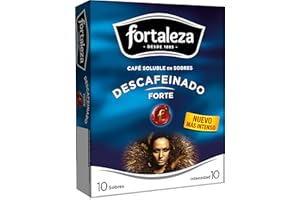 CAFÉ FORTALEZA – DESDE 1885 - Café Fortaleza -Café Soluble Sobres, Descafeinado Forte, Variedades Arábicas, Pack 10 x 12 - Total 120 sobres