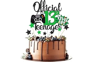 Joyeah 13th Official Teenager Cake Topper Decorations Glitter Game Themed Cake Topper Birthday Cake Decoration for Kids Birthday Party Favors Green