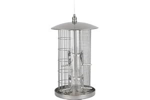 Dehner - Mangiatoia per Uccelli Selvatici, Diametro 22 cm, Altezza 36,5 cm, in Metallo, Colore Argento
