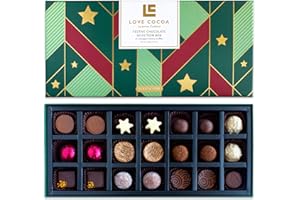Love Cocoa Christmas Chocolate Selection Box - Large Festive Truffle Chocolate Gift Box of 21 White, Milk & Dark Chocolates, 225g