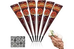ElevaPulse 6x Henna Braun Sommersprossen Kegel mit 20 Tattoo Schablonen - Natürliche Henna Farbe für Körperkunst und Temporäre Sommersprossen