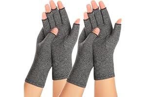 SUPERFA 2 Pairs Compression Gloves for Women and Men, Bamboo Arthritis Fingerless Gloves for Pain Relief