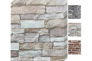 Bibykivn 10Pcs Stickers Muraux 3D Brique,35 x 38cm Papier Peint Briques Rétro,Effet Pierre,Papier Peint Mousse PE Imperméable,DIY Auto-Adhésif Autocollants la Maison Chambre, Salon (Couleur de roche)