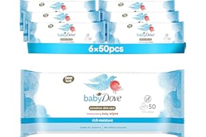 Baby Dove Sensitive Skin Care Baby Wipes, Rich Moisture - Soft Cleansing, Moisturising & Gentle Wet Tissue for Newborns & Infants, Perfect for Nursery & Travel Essentials, Resealable - Pack of 6