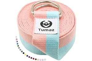 ‎TUMAZ Tumaz Yoga Gurt/Yoga Strap/Yoga Band [15+ Farben, 180/240/304 cm] Baumwolle mit Extra Sicherer, Einstellbarer D-Ring-Schnalle, Langlebiger und Bequemer, Zarter Textur – Perfekt für Dehnen und Fitness