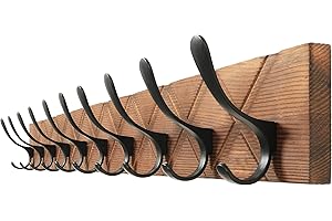 SKOLOO Garderobenleiste Holz, Graviertes Design, 85cm Kleiderhaken Wand mit 10 Haken, zum Aufhängen von Kleidung, Mantel, Hüten, Jacken, Schals, Hakenleiste Holz, Vintagebraun