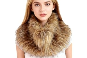 JIAHG Womens Winter Faux Fur Collar Scarf Wrap Soft Fluffy Plush Neck Warmer Shawl Fuzzy Neck Gaiter Elegant Vintage Stole Costume Collar Overcoats Outfit for Party Cosplay Photo