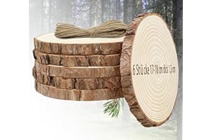 NOTWOE Notwo Holzscheiben 6 Stücke Baumscheiben 17-18 CM Holzscheiben Zum Basteln,Ungebohrte Baumscheibe,für Basteln,Weihnachtsdeko,Mit Bindfaden und Klauen Nägel. (6 Stücke 17-18cm)