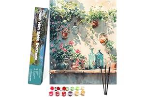 Bougimal Pintura por Números Adultos Paisaje con Pinceles y Pinturas Acrílicas - 40 x 50 cm, Sin marco, Planta de ventana 3