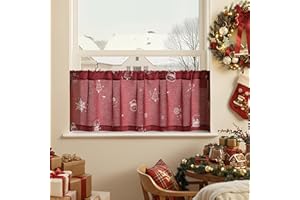 ‎TOPICK TOPICK Scheibengardinen Küche Weihnachtsgardinen Küchengardinen Scheibengardinen Landhausstil Bistrogardine modern Weihnachten, H40xB125 cm Scheibengardine Wohnzimmer Schlafzimmer Rot 1 Stück