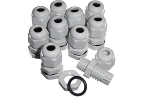 10 Pack Grey M12 IP68 12mm Cable Compression Glands with Locknut and Seal for 2.5-6.5mm Round Cable - MCG Industrial M12G