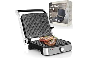 Zeegma Chef Easy Grill Eléctrico 2 en 1 2000W, Placas Antiadherentes de Cerámica, Regulación de Temperatura y Ángulo, Fácil Limpieza en Lavavajillas, Ideal para Carne, Verduras y Panini