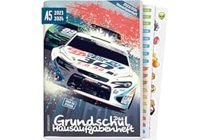 ‎HÄFFT Hausaufgabenheft Grundschule 2023/2024 A5 [Car Race] Das Grundschul-Hausaufgabenheft inkl. Lerntipps, Denkspiele, Sticker | nachhaltig & klimaneutral