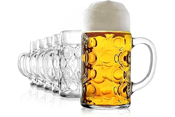 Övre glas ISAR Original Oktoberfest ölmuggar set om 6 500 ml – traditionell ölmugg av soda lime-glas – perfekt för pilar, vete och andra öl – ölglas med handtag – diskmaskinssäker