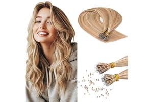 Benehair Nano Hair Extensions Real Human Hair 100% Remy Straight #12/613 Golden Brown Mix Bleach Blonde Nano Tip Extensions Soft 50 Strands 22 Inches (35g)