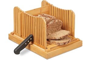 Relaxdays, naturlig brödskärningshjälp, justerbar skärhjälp, bröd, rostat bröd och kakor, bambu, brödbräda med smulfack, 1 st