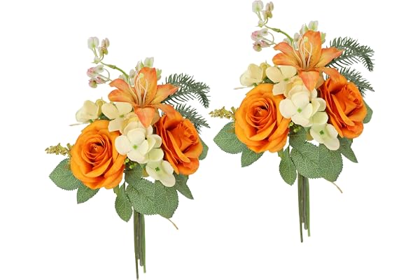 Konstgjorda blomsterbuketter rosor liljor hortensia 35 cm set om 2 blombuketter sidenblomma dekorativ blomma bukett bröllop blomma mittstycke bordsdekoration oäkta gravsmycke inlägg gravdekoration