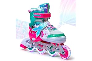 Scale Sports Adjustable Roller Skates for Girls, Mermaid Design – Inline Skates Kids with Light Up Wheels, Comfortable Outdoor Skating, for Kids & Beginners